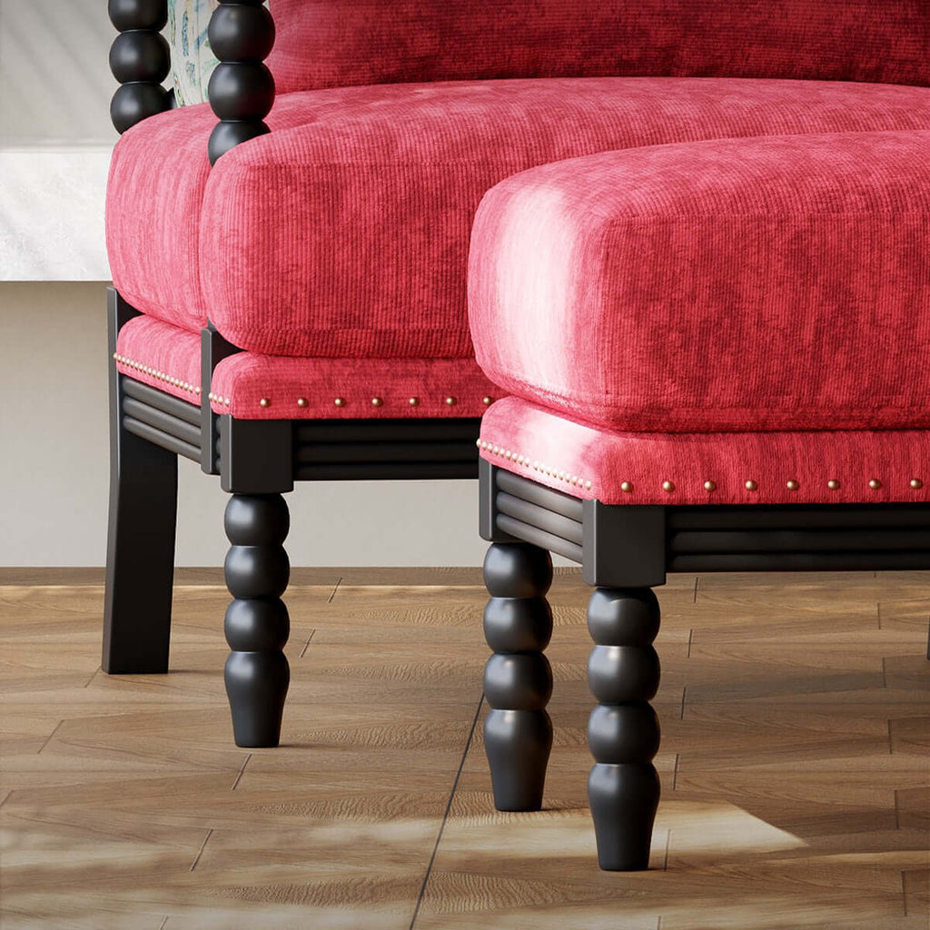 Vintage Inspired Red Velvet Accent Chair with Floral Backrest