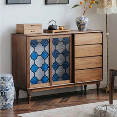 Vintage-Inspired Sideboard with Begonia Glass Panels