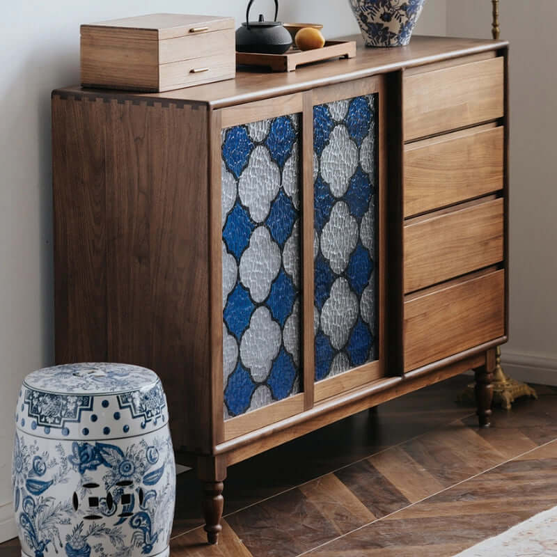 Vintage-Inspired Sideboard with Begonia Glass Panels