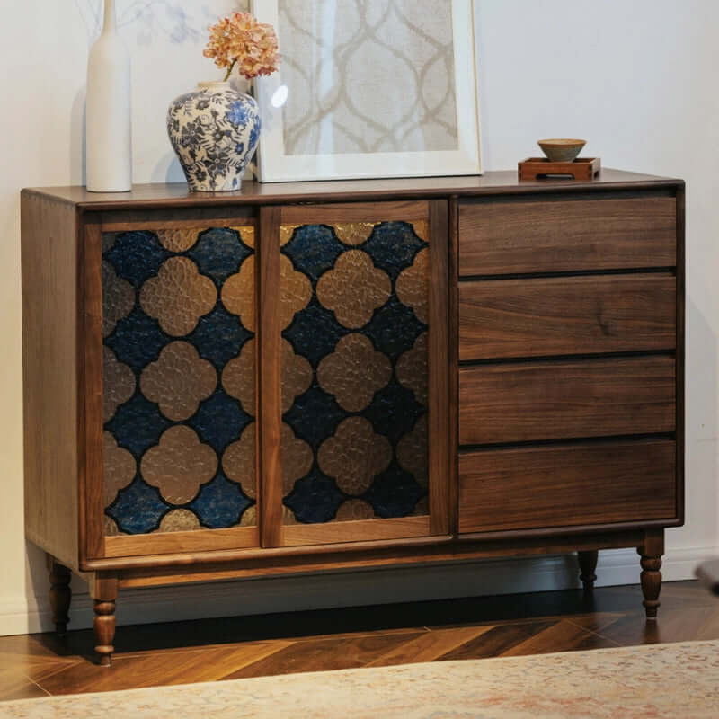 Vintage-Inspired Sideboard with Begonia Glass Panels