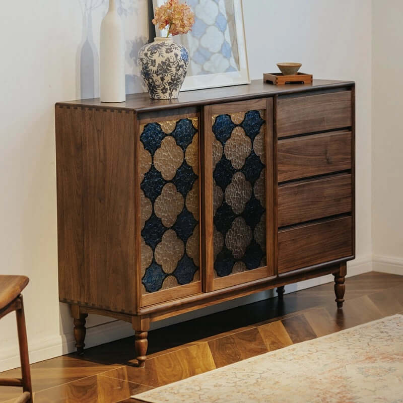 Vintage-Inspired Sideboard with Begonia Glass Panels