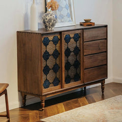 Vintage-Inspired Sideboard with Begonia Glass Panels