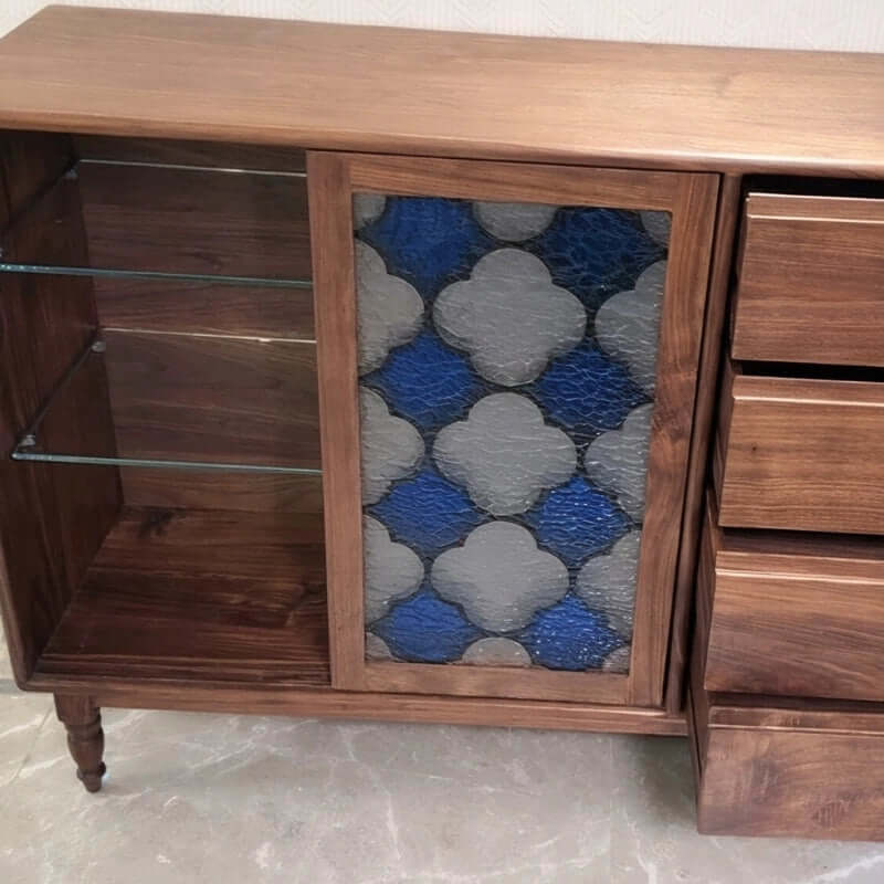 Vintage-Inspired Sideboard with Begonia Glass Panels