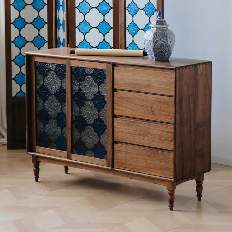 Vintage-Inspired Sideboard with Begonia Glass Panels