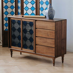 Vintage-Inspired Sideboard with Begonia Glass Panels