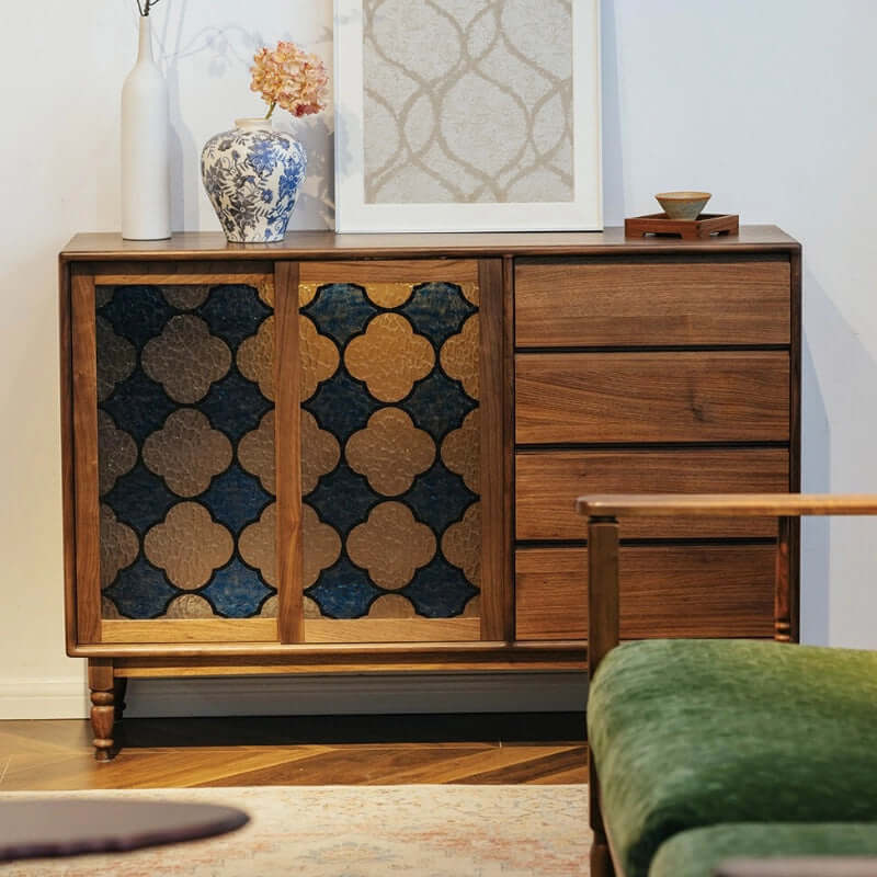 Vintage-Inspired Sideboard with Begonia Glass Panels