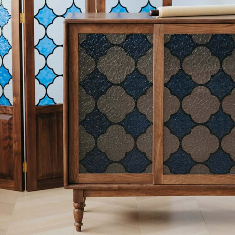 Vintage-Inspired Sideboard with Begonia Glass Panels