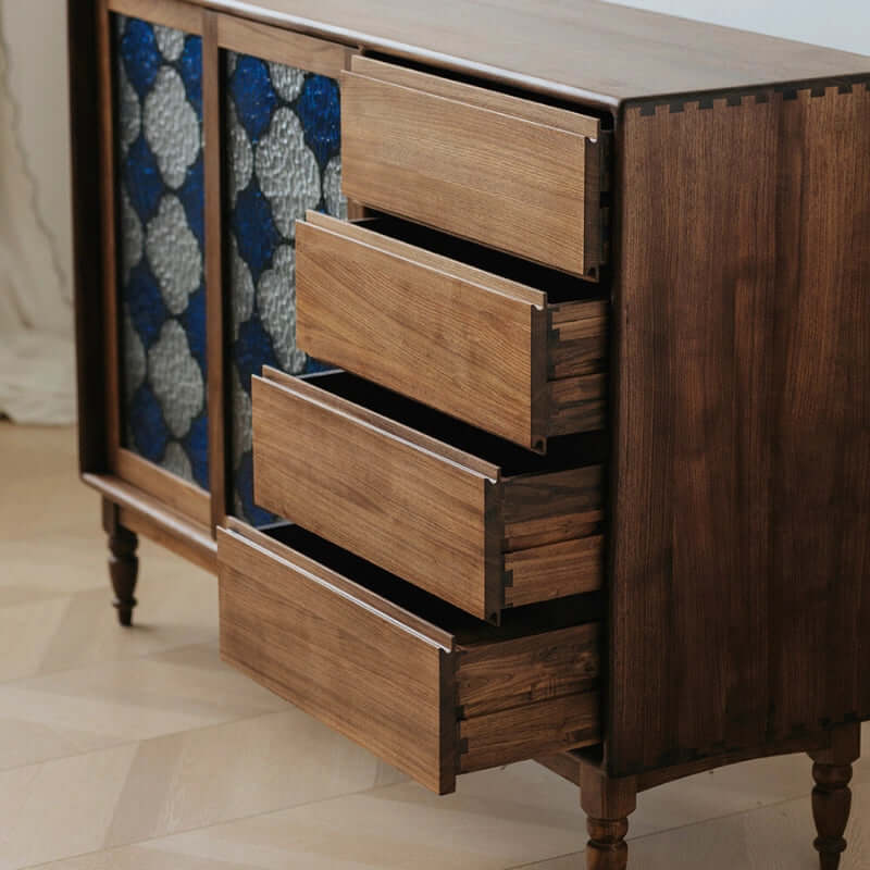 Vintage-Inspired Sideboard with Begonia Glass Panels