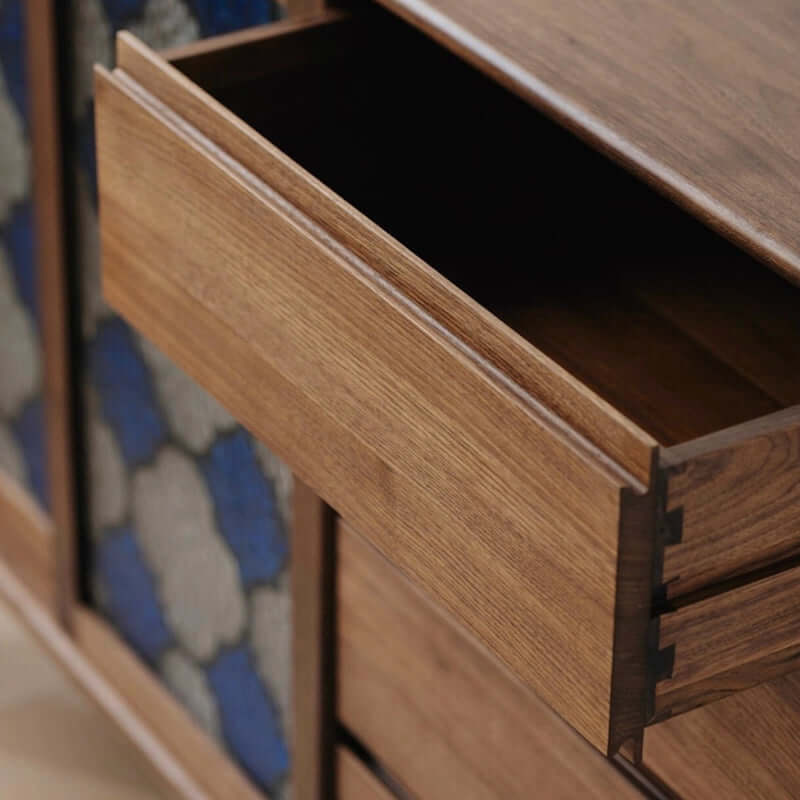 Vintage-Inspired Sideboard with Begonia Glass Panels