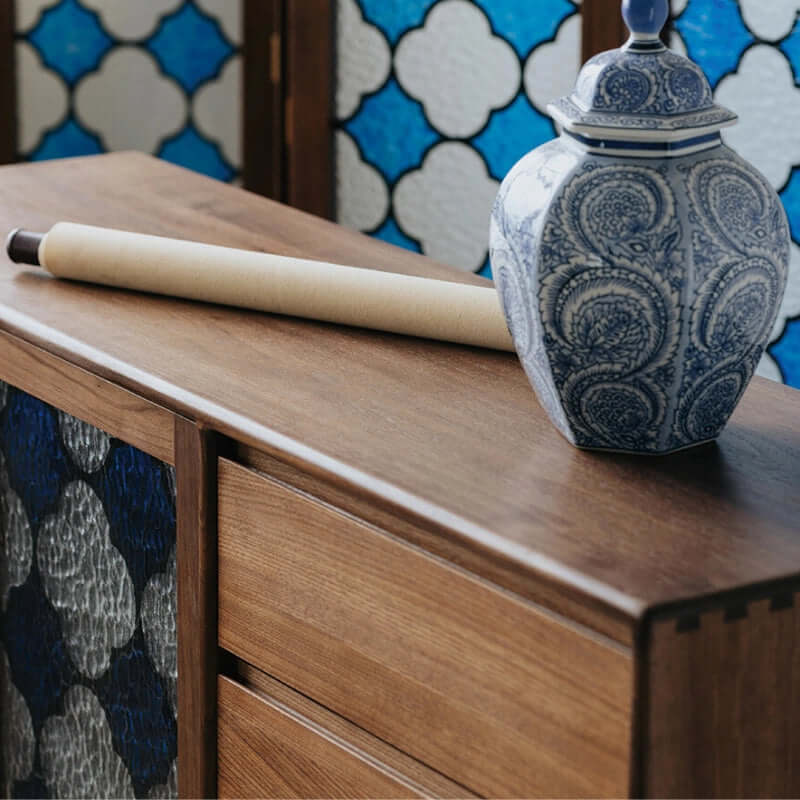 Vintage-Inspired Sideboard with Begonia Glass Panels