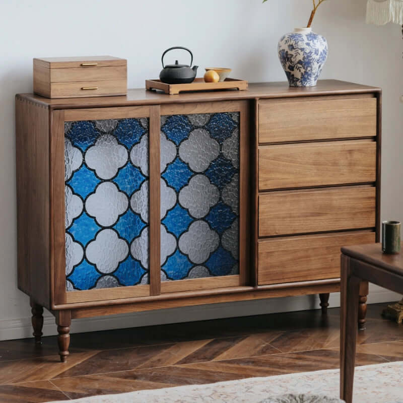 Vintage-Inspired Sideboard with Begonia Glass Panels Main Product Image