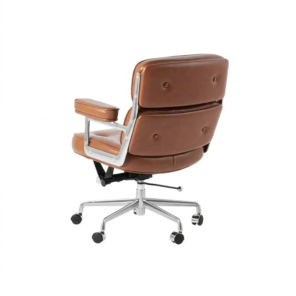 Vintage Leather Office Chair with Aluminum Frame and Ergonomic Recline