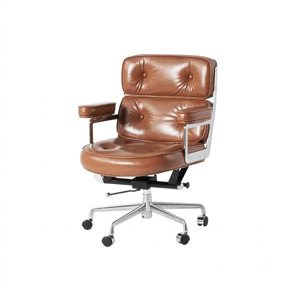 Vintage Leather Office Chair with Aluminum Frame and Ergonomic Recline