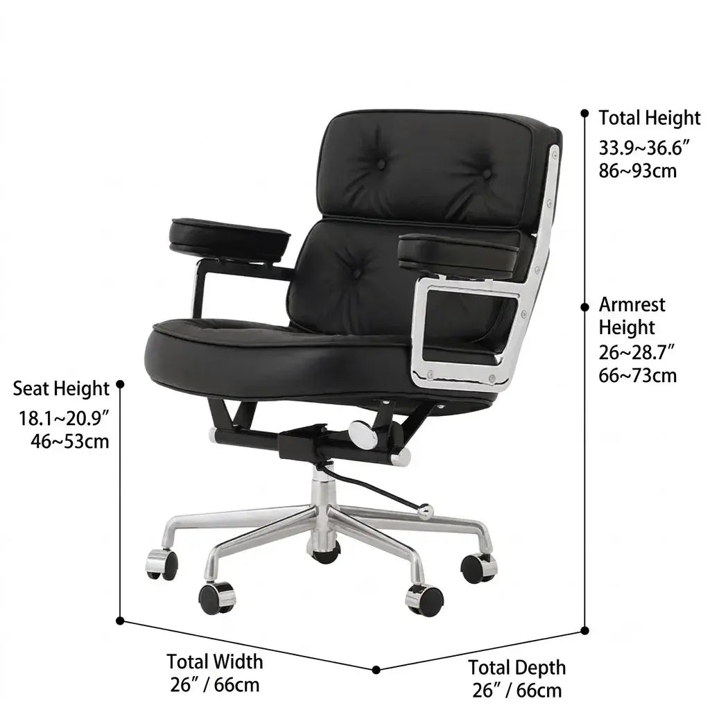 Vintage Leather Office Chair with Aluminum Frame and Ergonomic Recline