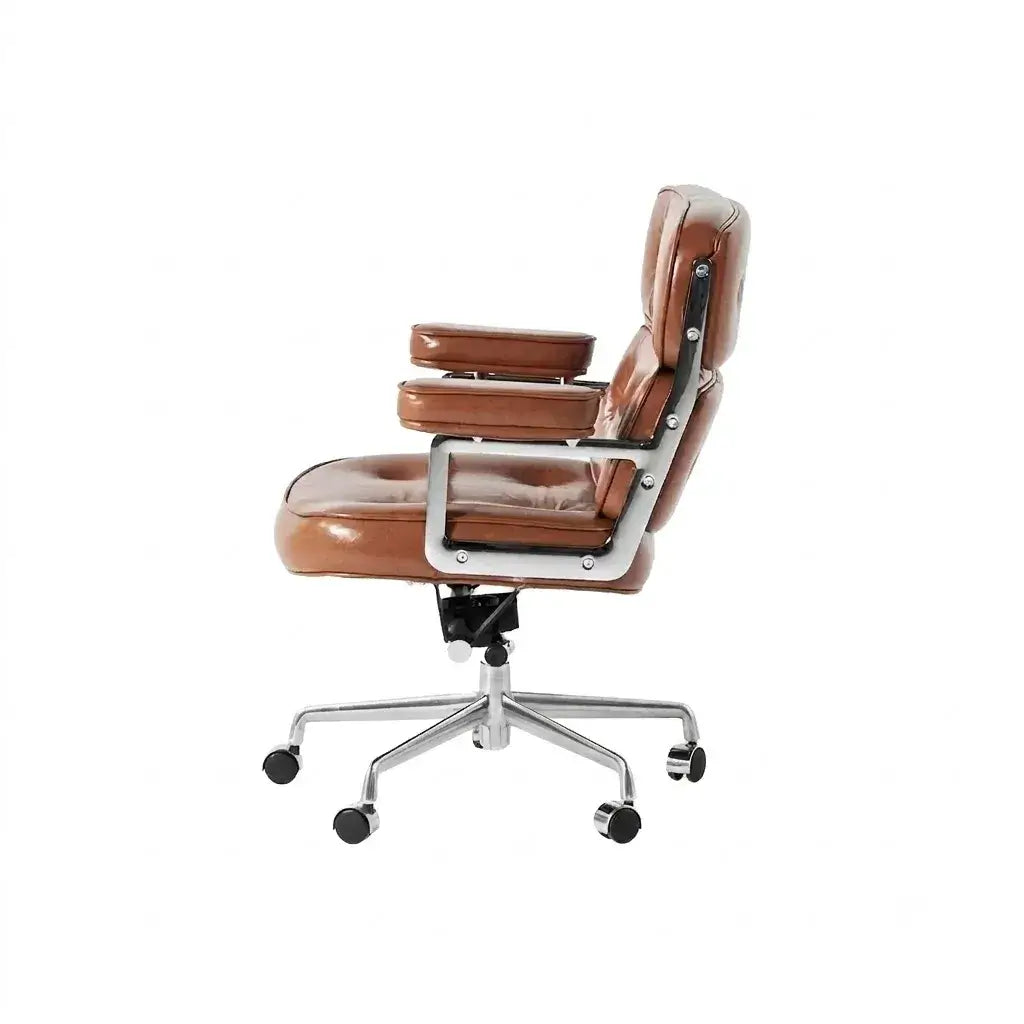 Vintage Leather Office Chair with Aluminum Frame and Ergonomic Recline