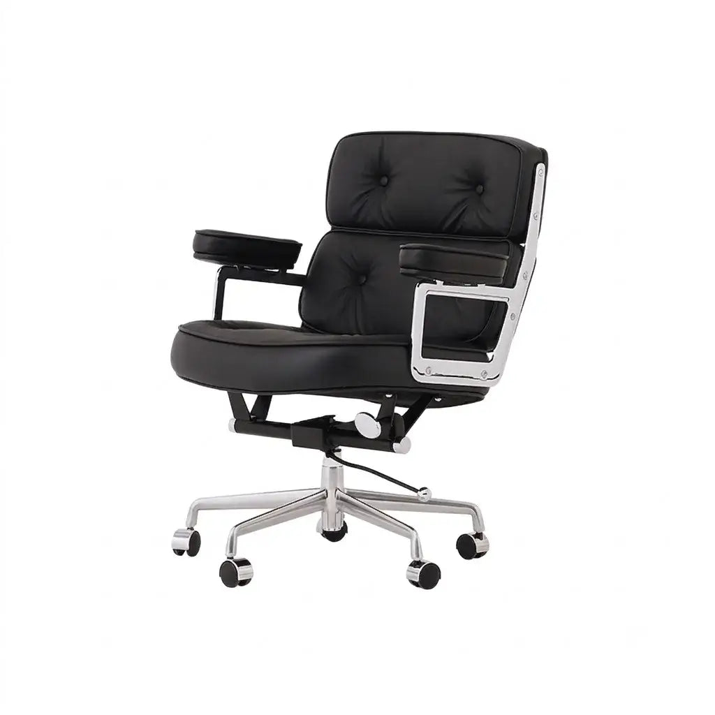 Vintage Leather Office Chair with Aluminum Frame and Ergonomic Recline