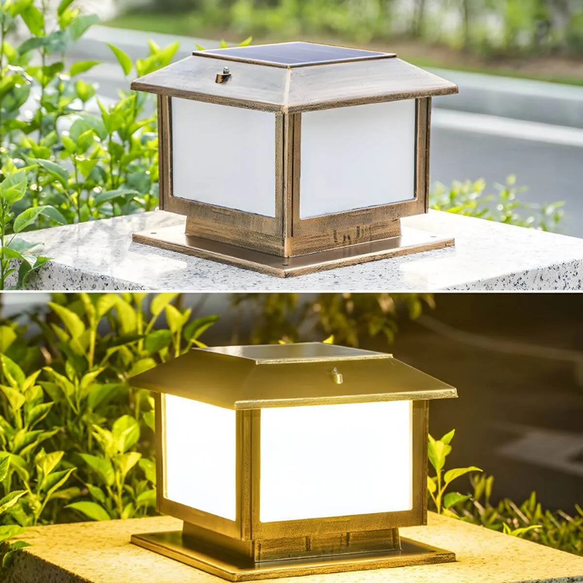 Vintage Metal Solar Post Light with Frosted Acrylic Shade Imagen secundaria del producto