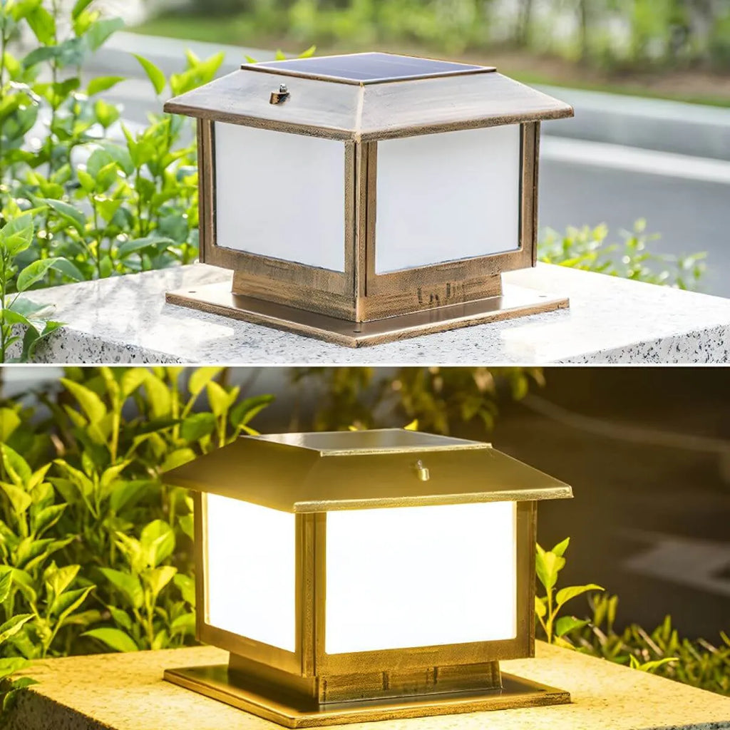 Vintage Metal Solar Post Light with Frosted Acrylic Shade