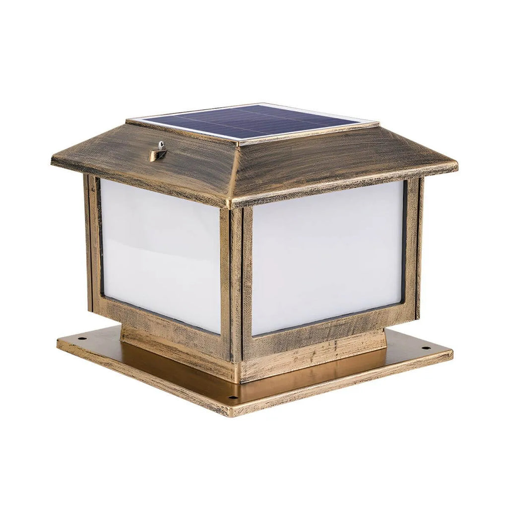 Vintage Metal Solar Post Light with Frosted Acrylic Shade