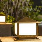 Vintage Metal Solar Post Light with Frosted Acrylic Shade
