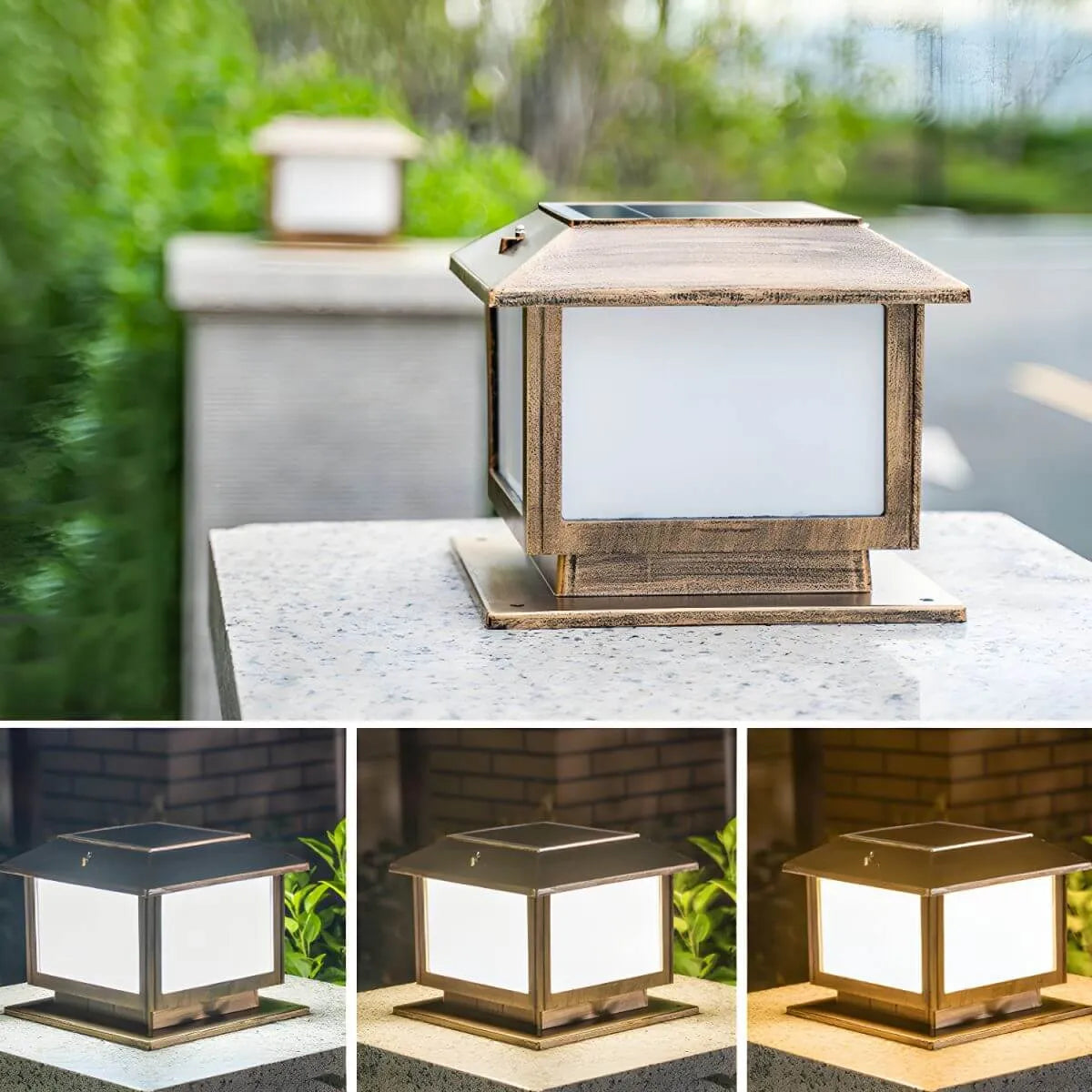 Vintage Metal Solar Post Light with Frosted Acrylic Shade Main Product Image