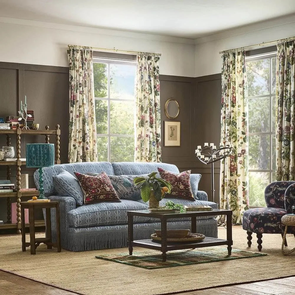 Vintage Patterned Fringe Sofa with Rolled Arms and Plush Cushions Secondary image