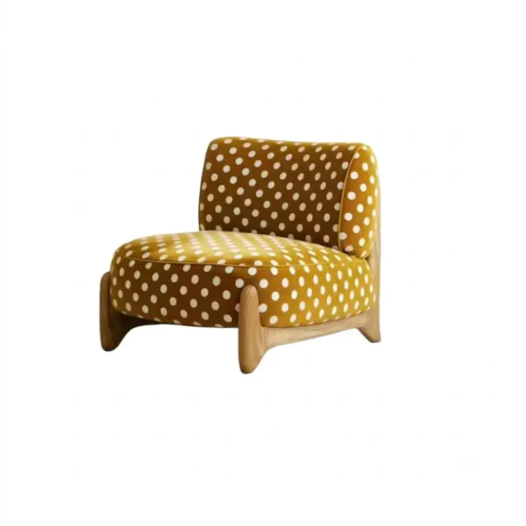 Vintage Polka Dot Chair with Sculptural Wood Frame, Wide Lounge Seat