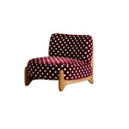 Vintage Polka Dot Chair with Sculptural Wood Frame, Wide Lounge Seat