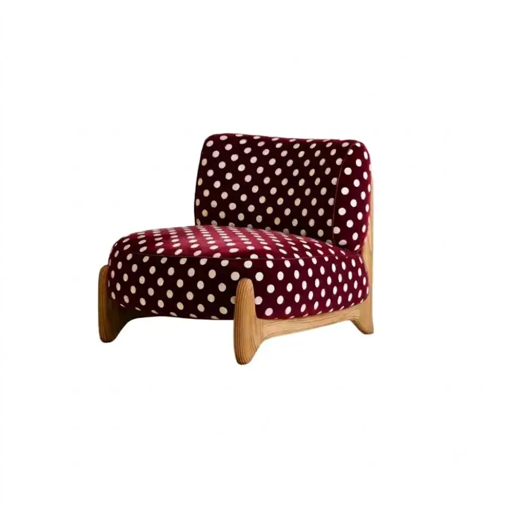 Vintage Polka Dot Chair with Sculptural Wood Frame, Wide Lounge Seat