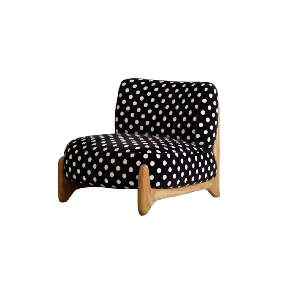 Vintage Polka Dot Chair with Sculptural Wood Frame, Wide Lounge Seat