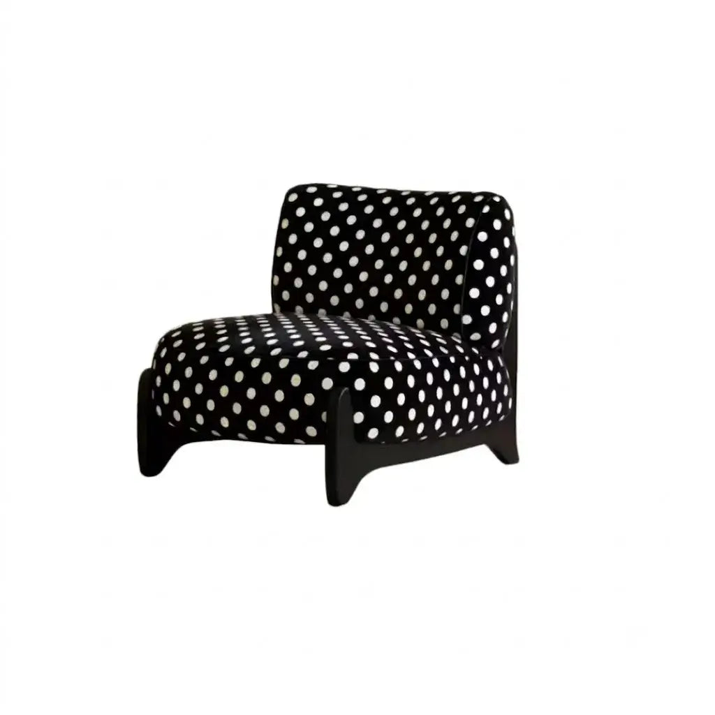 Vintage Polka Dot Chair with Sculptural Wood Frame, Wide Lounge Seat