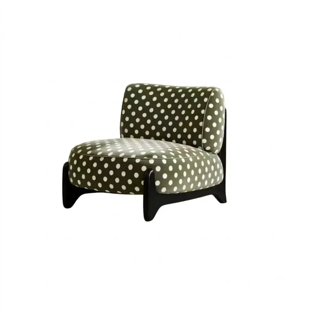 Vintage Polka Dot Chair with Sculptural Wood Frame, Wide Lounge Seat