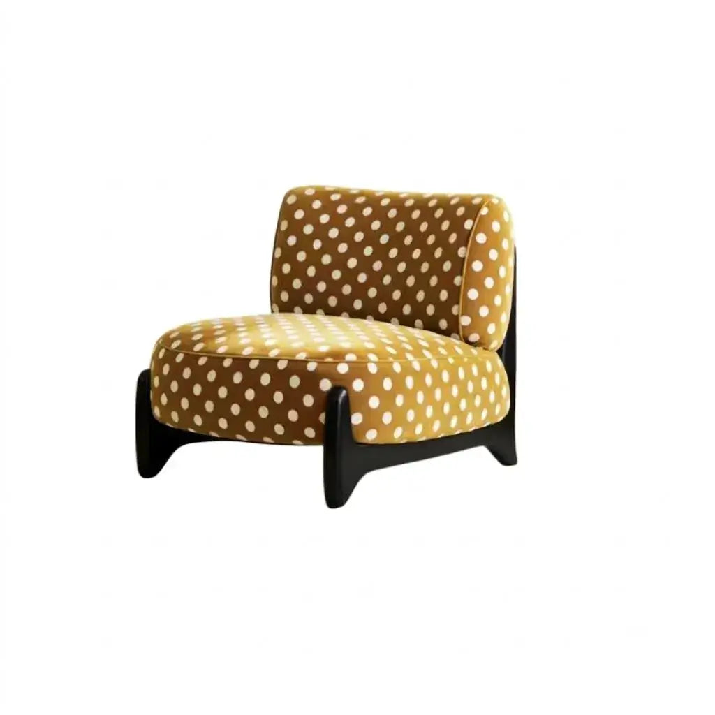 Vintage Polka Dot Chair with Sculptural Wood Frame, Wide Lounge Seat