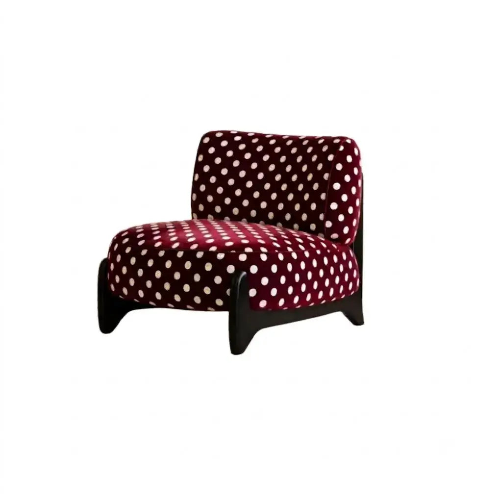 Vintage Polka Dot Chair with Sculptural Wood Frame, Wide Lounge Seat