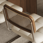 Vintage Rattan Dining Chair With PU Leather Cushion