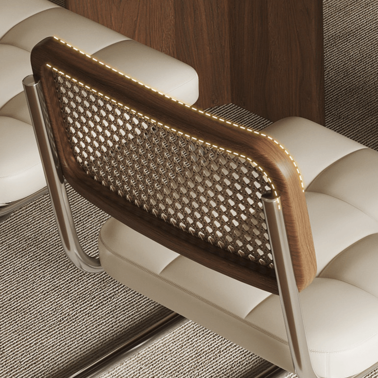 Vintage Rattan Dining Chair With PU Leather Cushion