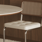 Vintage Rattan Dining Chair With PU Leather Cushion