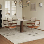 Vintage Rattan Dining Chair With PU Leather Cushion