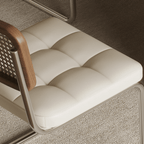 Vintage Rattan Dining Chair With PU Leather Cushion