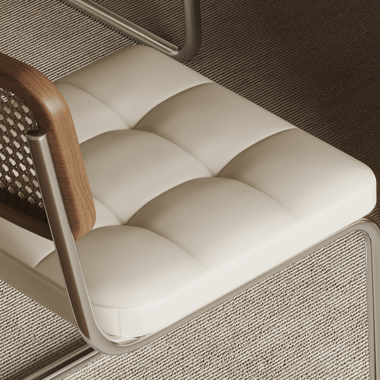 Vintage Rattan Dining Chair With PU Leather Cushion