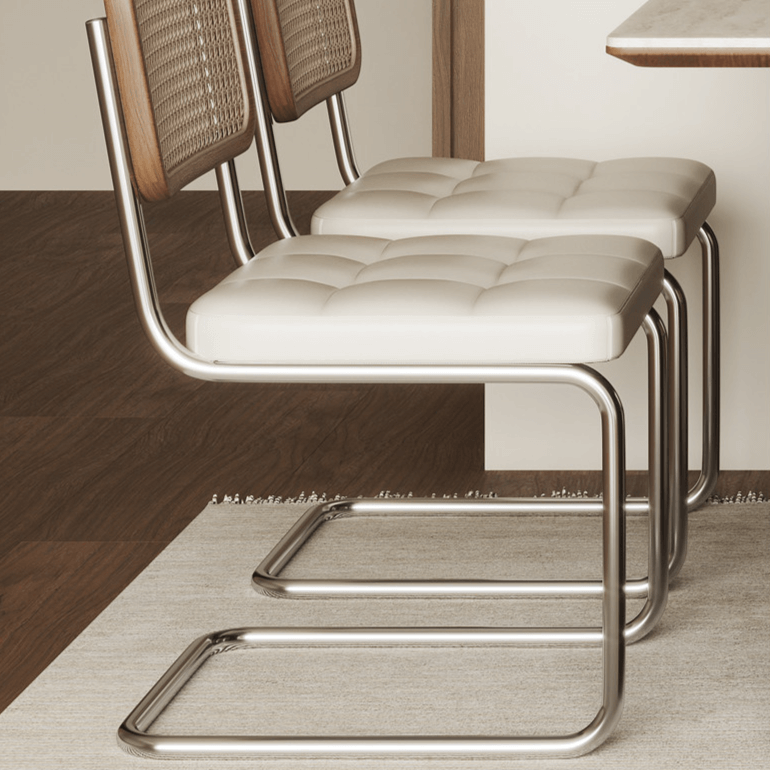 Vintage Rattan Dining Chair With PU Leather Cushion