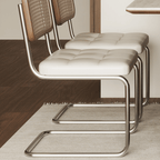 Vintage Rattan Dining Chair With PU Leather Cushion