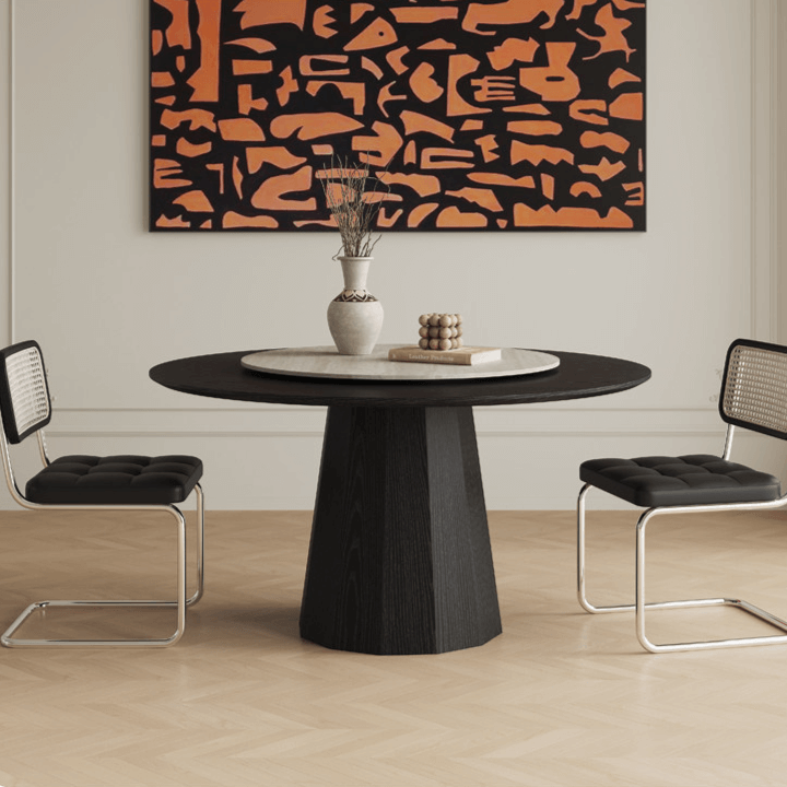 Vintage Rattan Dining Chair With PU Leather Cushion