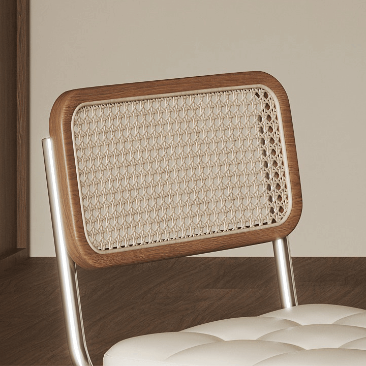 Vintage Rattan Dining Chair With PU Leather Cushion