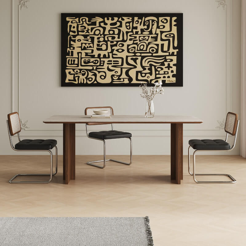 Vintage Rattan Dining Chair With PU Leather Cushion