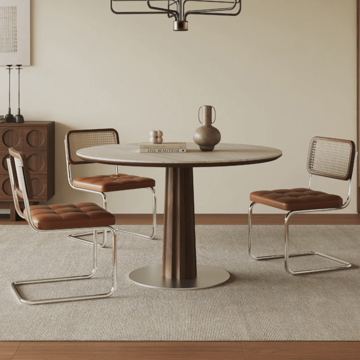 Vintage Rattan Dining Chair With PU Leather Cushion