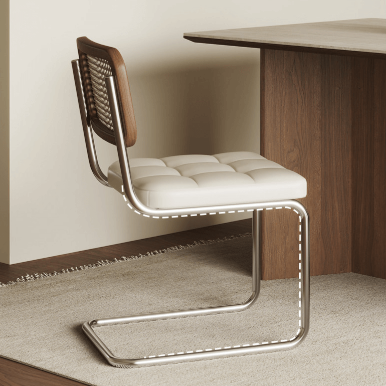 Vintage Rattan Dining Chair With PU Leather Cushion