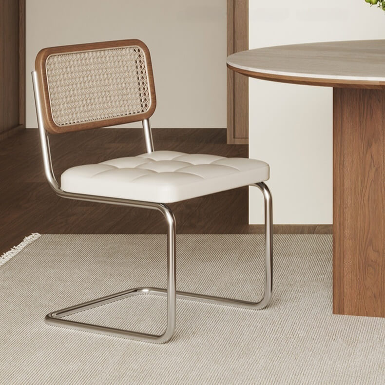 Vintage Rattan Dining Chair With PU Leather Cushion Main Product Image