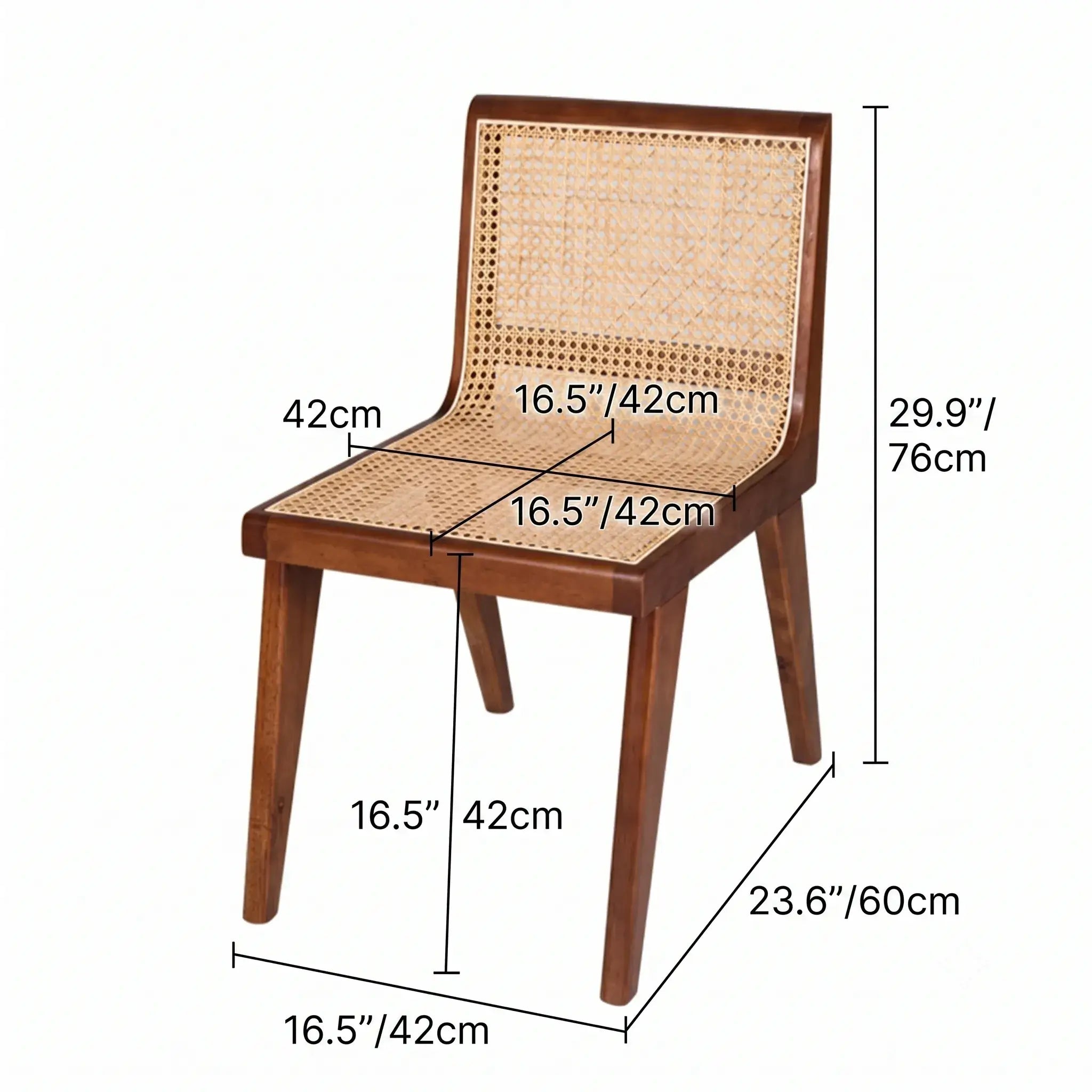 Vintage Rattan Dining Chair with Sculptural A-Frame Legs and Contoured Back Dimensions