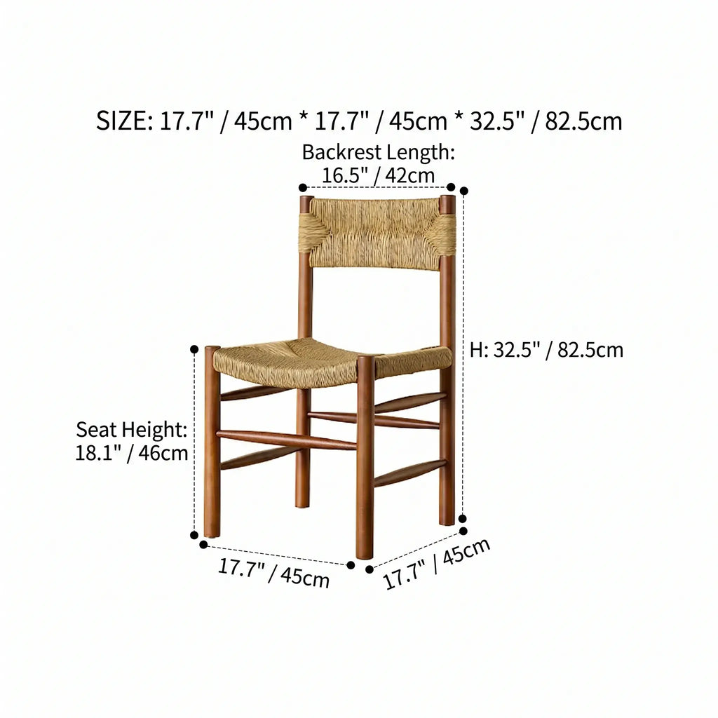 Vintage Rattan Dining Chair with Sculptural Back & Handwoven Seat Dimensions
